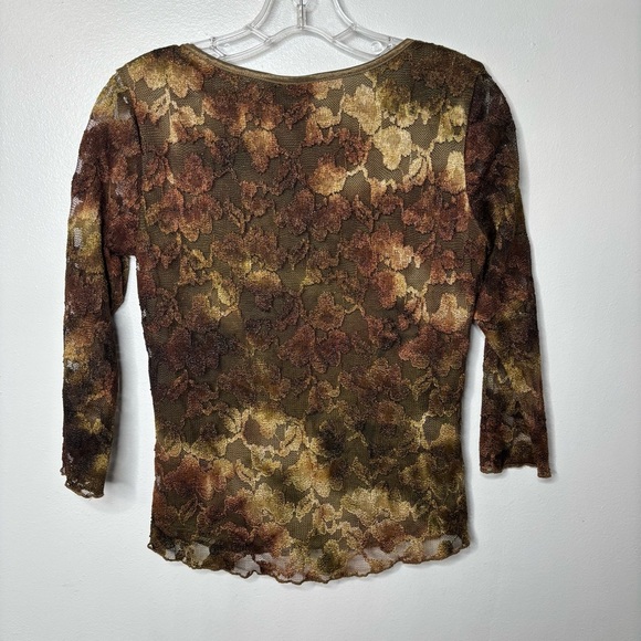 Cato Sheer Floral Lace Mesh Top Women’s S Brown Green Gold Lined Body Fairy Y2K - Picture 10 of 10